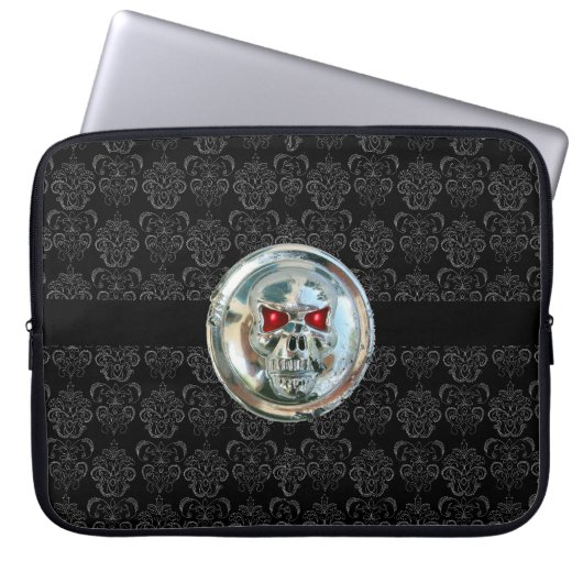 SKULL RIDERS DAMASK grau schwarz Laptopschutzhülle (Vorderseite)