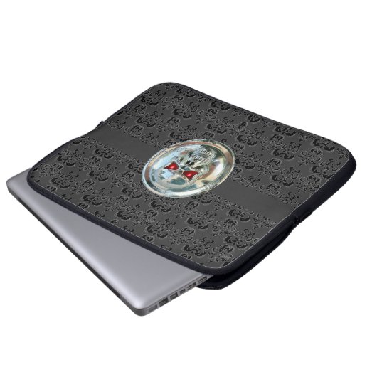 SKULL RIDERS DAMASK grau schwarz Laptopschutzhülle (Vorne Knopf)