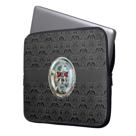 SKULL RIDERS DAMASK grau schwarz Laptopschutzhülle (Vorderseite Links)