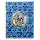 SKULL RIDERS DAMASK Schwarz-weiß blau Notizblock (Vorderseite)