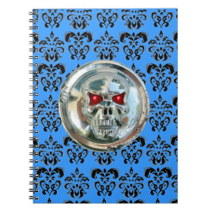 SKULL RIDERS DAMASK Schwarz-weiß blau Notizblock