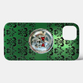 SKULL RIDERS JADE GREEN BLACK DAMASK Case-Mate iPhone HÜLLE (Rückseite (Horizontal))