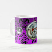 SKULL RIDERS LILA VIOLET BLACK DAMASK , Amethyst Kaffeetasse (Vorderseite Links)