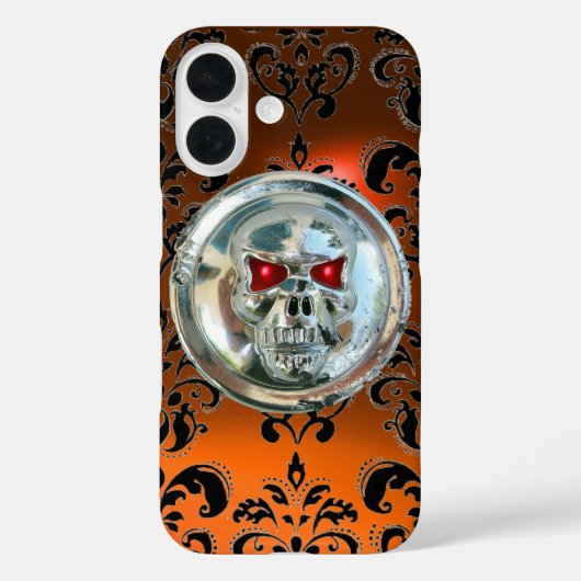 SKULL RIDERS ORANGE BLACK DAMASK GEM Agate Case-Mate iPhone Hülle (Rückseite)