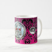 SKULL RIDERS PINK FUCHSIA BLACK DAMASK KAFFEETASSE (VorderseiteRechts)