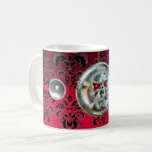 SKULL RIDERS RED BURGUNDY BLACK DAMASK , Ruby Kaffeetasse (Vorderseite Links)