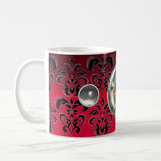 SKULL RIDERS RED BURGUNDY BLACK DAMASK , Ruby Kaffeetasse (Links)