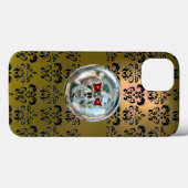 SKULL RIDERS YELLOW BLACK DAMASK Case-Mate iPhone Hülle (Rückseite (Horizontal))