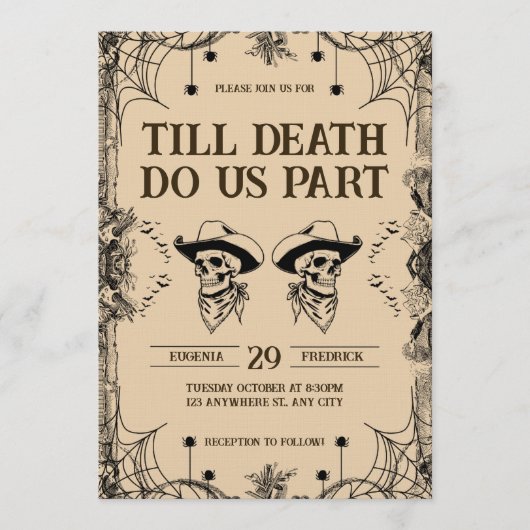 Skull Romance Till Death Do Us Part Wedding Einladung (Vorderseite)