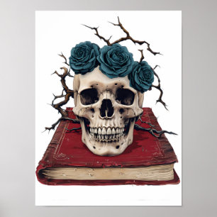 Skull & Rose auf Buch - Gotisches Literaturposter Poster