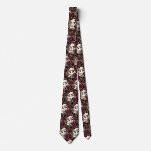 Skull-Rose Burgundy Black Pattern Krawatte (Vorderseite)