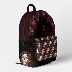 Skull-Rose Burgundy Black Pattern Personalisiert Bedruckter Rucksack