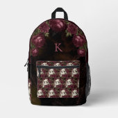 Skull-Rose Burgundy Black Pattern Personalisiert Bedruckter Rucksack (Vorderseite)