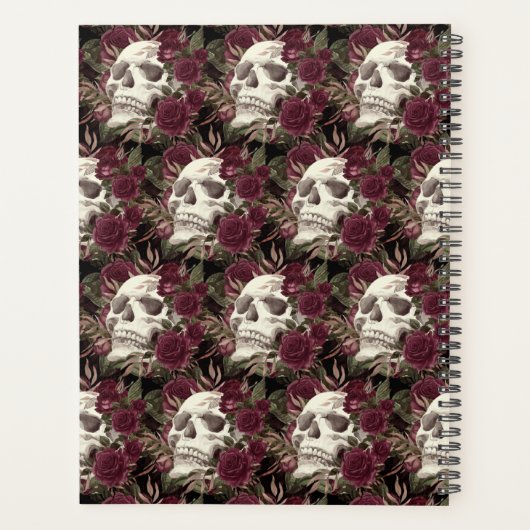 Skull-Rose Burgundy Black Pattern Personalisiert Planer (Rückseite)