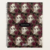 Skull-Rose Burgundy Black Pattern Personalisiert Planer (Vorderseite)