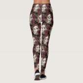 Skull-Rose Burgundy Black Pattern Personalisiert S Leggings (Rückseite)
