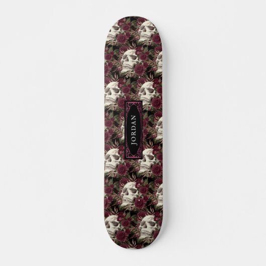 Skull-Rose Burgundy Black Pattern Personalisiert Skateboard (Vorne)