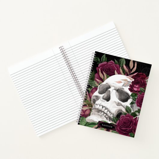 Skull Rose Burgundy Black Personalisiert Notizblock (Innenseite)