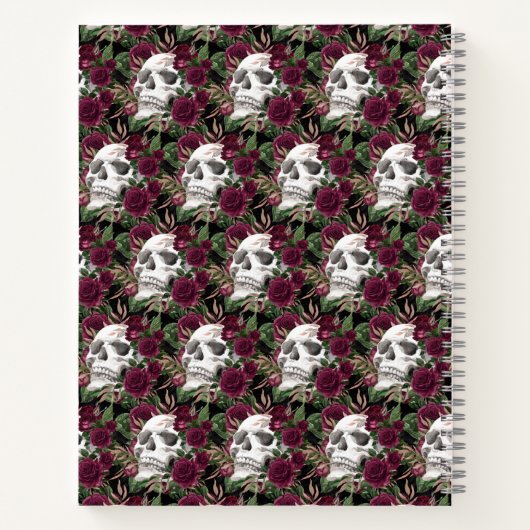 Skull Rose Burgundy Black Personalisiert Notizblock (Rückseite)