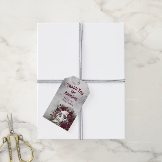 Skull Rose Burgundy Maroon Gray Personalisiert Geschenkanhänger (Mit Garn)