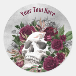 Skull Rose Burgundy Maroon Gray Personalisiert Runder Aufkleber