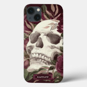 Skull Rose Burgundy Personalisiert Case-Mate iPhone Hülle (Rückseite)