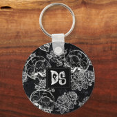 Skull Rose Chalk | Funky Black Gothic White Grunge Schlüsselanhänger (Vorderseite)