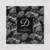 Skull Rose Chalk | Funky Gothic Grunge Monogram Quadratische Visitenkarte (Vorderseite)