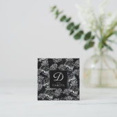 Skull Rose Chalk | Funky Gothic Grunge Monogram Quadratische Visitenkarte (Stehend Vorderseite)