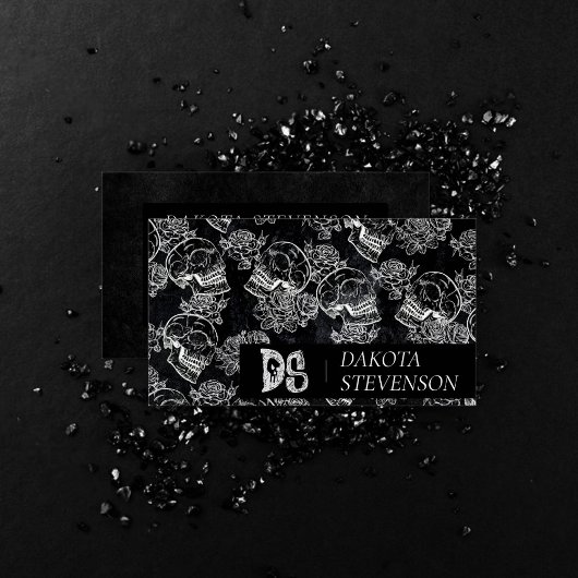 Skull Rose Chalk | Funky Gothic Grunge Monogram Visitenkarte