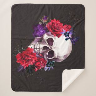 Skull & Rose: Dunkle Flora Wasserfarbe. Sherpadecke