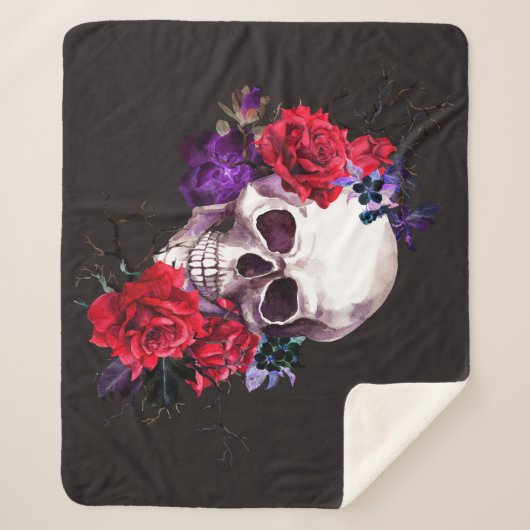 Skull & Rose: Dunkle Flora Wasserfarbe. Sherpadecke (Vorderseite)