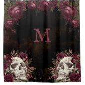 Skull-Rose Monogram Black Burgundy Dark Grunge Duschvorhang (Vorderseite)