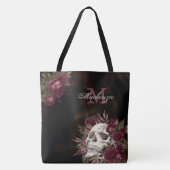 Skull-Rose Monogram Name Burgundy Black Grunge Tasche (Vorderseite)