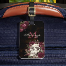 Skull-Rose Monogramm Name Burgundy Grunge Dunkel