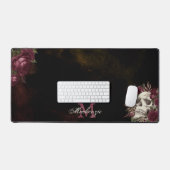 Skull-Rose Monogramm Name Burgundy Grunge Dunkel Schreibtischunterlage (Tastatur & Maus)