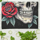 Skull Rose Tattoo Art Geschirrtuch (Gefaltet)