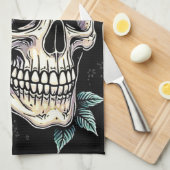 Skull Rose Tattoo Art Geschirrtuch (Viertel Falte)