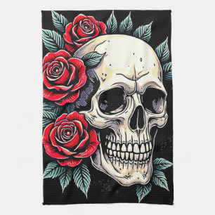 Skull Rose Tattoo Art Geschirrtuch