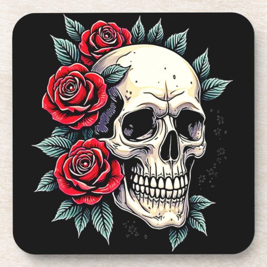 Skull Rose Tattoo Art Getränkeuntersetzer (Vorderseite)