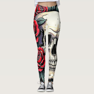 Skull Rose Tattoo Art Leggings