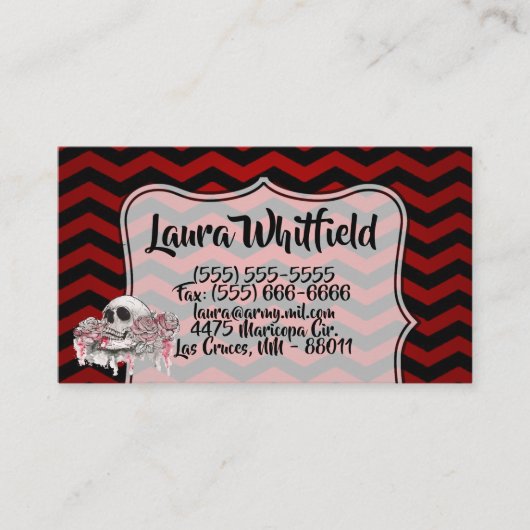 Skull-Rose Visitenkarte Gothic Zickzack Red Black (Vorderseite)