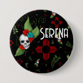 Skull Rose Zia Sun Greenerity Black New Mexico Button (Vorderseite)