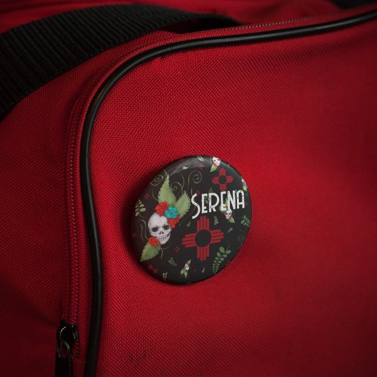 Skull Rose Zia Sun Greenerity Black New Mexico Button