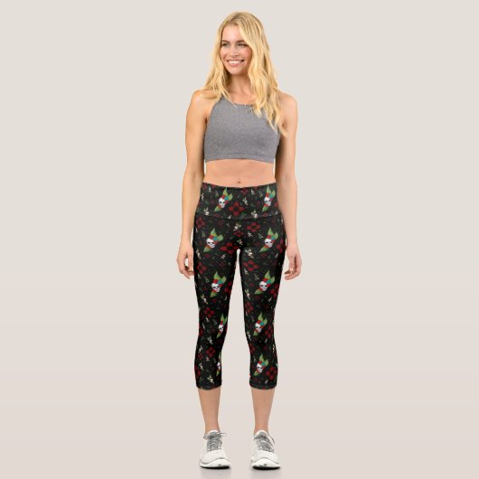 Skull Rose Zia Sun Greenerity Black New Mexico Capri Leggings (Vorderseite)