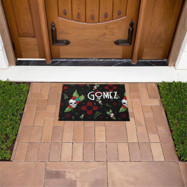 Skull Rose Zia Sun Greenerity Black New Mexico Fußmatte (Außenbereich)