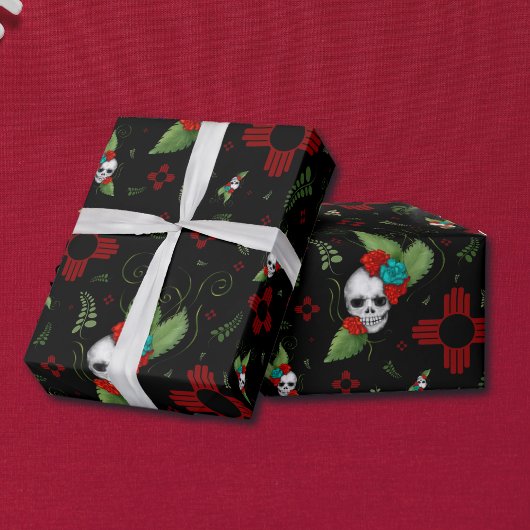Skull Rose Zia Sun Greenerity Black New Mexico Geschenkpapier