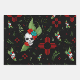 Skull Rose Zia Sun Greenerity Black New Mexico Geschenkpapier Set