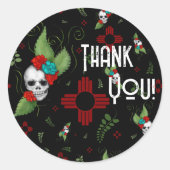 Skull Rose Zia Sun Greenerity Black New Mexico Runder Aufkleber (Vorderseite)