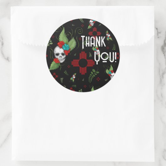Skull Rose Zia Sun Greenerity Black New Mexico Runder Aufkleber (Tasche)